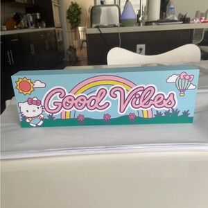 Sanrio Hello Kitty Wall Decor Plaque Sign 2023 Good Vibes Wide Block 12”